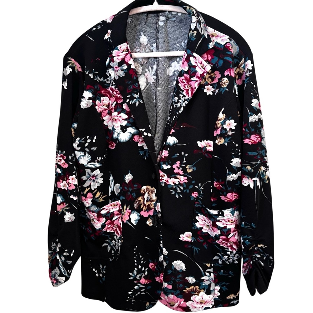 Floral Black Jacket Blazer XXL Lightweight